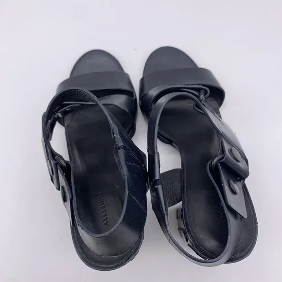 All Saints Leather East Heel Sandals Block Heel Shoes Strap Navy 41 Women’s 11 - Picture 6 of 15